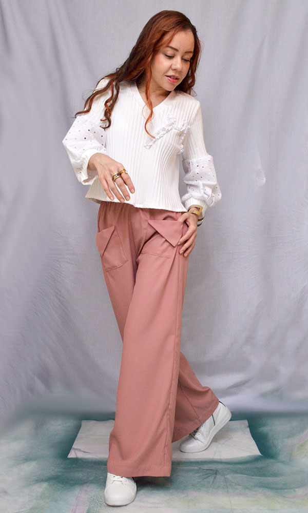 Mujer Max&Co. Pantalón ancho de punto de algodón - CIUFFO Rosa Palo
